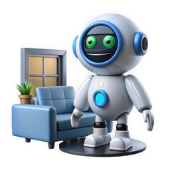 Friendly robot companion in a cozy living room setting