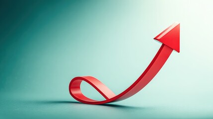 Abstract Red Arrow Rising Upward: Business Growth, Success, and Positive Trend Illustration on Teal
