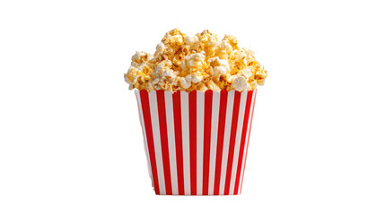 A bucket of popcorn with red and white stripes  on transparent background