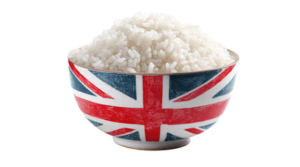 A bowl of white rice with a british flag on transparent background