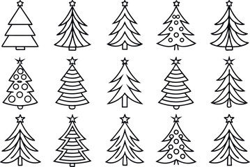 Obraz premium Collection of hand drawn christmas tree illustrations with various styles and decorations