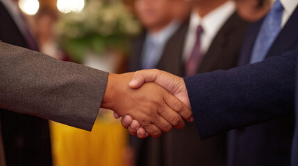 Engaging Business Handshake Signifying Trust and Collaboration at a Formal Networking Event for Professionals and Entrepreneurs