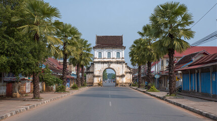Explore the Stunning Architecture of a Charming Gateway Surrounded by Lush Palm Trees in a Serene Urban Landscape Perfect for Travel Enthusiasts and Cultural Explorers