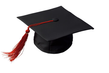 Graduation cap with red tassel isolated on transparent background for celebrating academic achievements and milestones