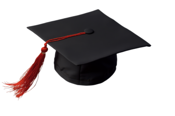 Graduation cap with red tassel isolated on transparent background for celebrating academic achievements and milestones