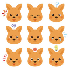 Fototapeta premium カンガルーのイラストセット 顔表情のみ