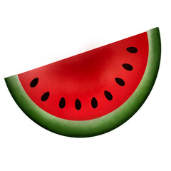 Watercolor Style Watermelon Slice with Seeds, Hand Drawn Summer Fruit Illustration