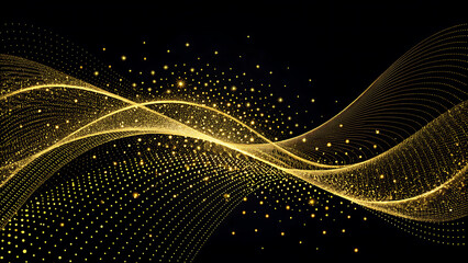 Abstract Golden Glitter Halftone with Lines on Black Background