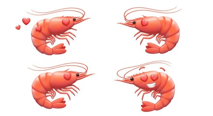 Shrimp illustration set with different expressions