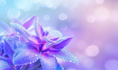 Fototapeta premium Radiant purple flower with water droplets in dreamy soft focus