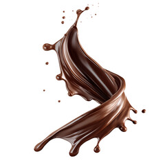 Delicious chocolate splash in dynamic swirling motion, isolated on transparent cutout background
