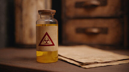 Explore the Intriguing World of Chemical Safety: A Close-Up of a Biohazard-Labeled Bottle in a Laboratory Setting, Highlighting the Importance of Precautions in Scientific Research