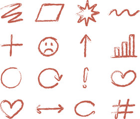 Various red hand drawn vector icons and symbols set
