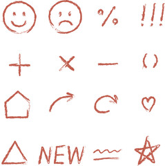 Various red hand drawn vector icons and symbols set