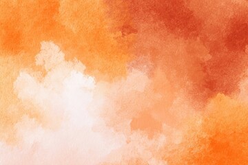 Abstract watercolor wash of orange and peach tones. Soft, blended hues create a cloudy effect. Light highlights suggest sunlit areas