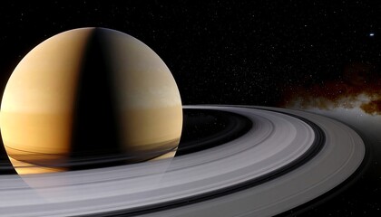 Saturn's Rings and Shadow: A Detailed View of the Gas Giant in Space