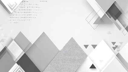 Abstract geometric design with grayscale shapes.  Layered squares and triangles in varying shades of gray and white.  A subtle texture is visible on some shapes.  Background is clean and minimalist