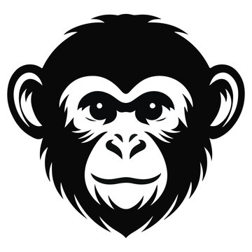 "Monkey Face Silhouette &ndash; Black Vector Illustration of Primate Head"

