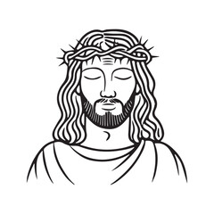 Obraz premium Jesus Christ with crown of thorns, minimalist line art. Religious Christian vector illustration. 