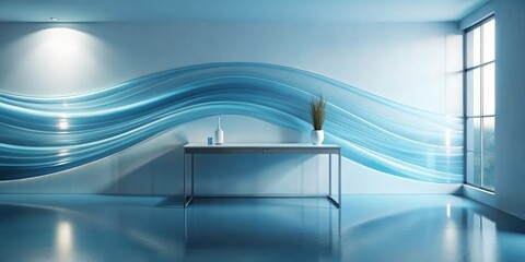 Obraz premium Serene Minimalist Interior Design with Flowing Blue Wall Art and Modern Console Table