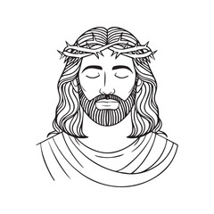 Jesus Christ with crown of thorns, minimalist line art. Religious Christian vector illustration.
