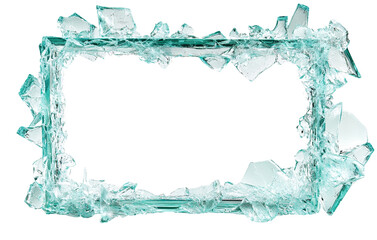 Rectangular frame made of broken glass shards, isolated on transparent cutout background