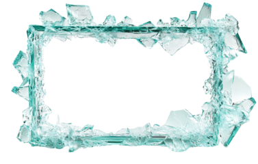 Rectangular frame made of broken glass shards, isolated on transparent cutout background