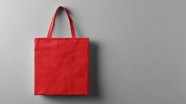 Red tote bag hanging on a gray wall - Powered by Adobe