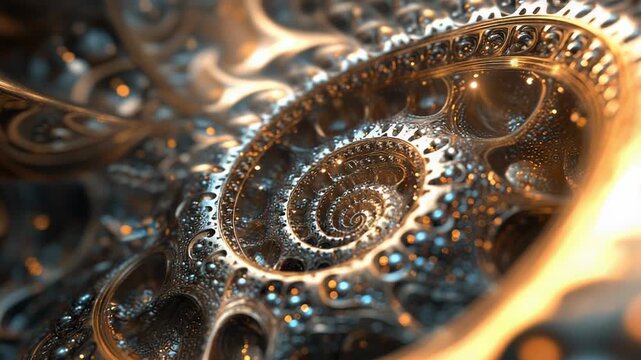 Golden ratio spiral forming intricate metallic pattern