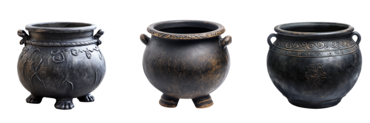 Empty Cauldron Set Isolated on Transparent Background. PNG.