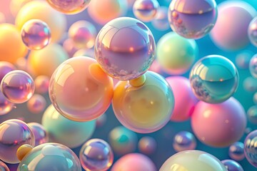 Abstract Colorful Spheres Background with Shiny Reflections and Pastel Tones