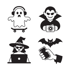 Halloween Characters and Objects with Ghost Vampire Witch and Bat icon