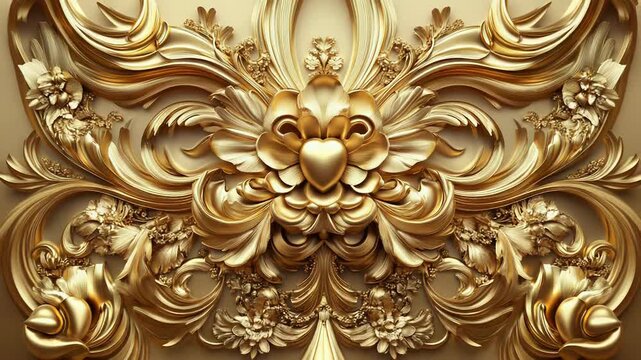 Golden rococo ornament forming heart shape in center
