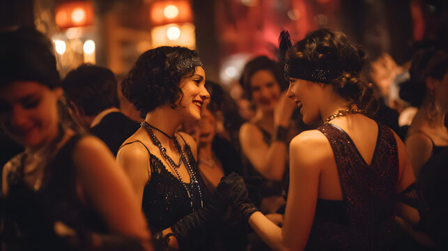 Sophisticated flappers dancing at a 1920s jazz club