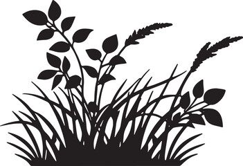 minimalist silhouettes of grass tufts and bushes on a white background