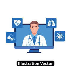 Online doctor consultation concept with medical icons for virtual healthcare service