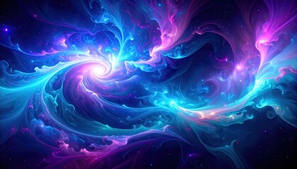 Obraz premium Swirling blue and purple nebula clouds dominate a starry dark space.