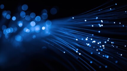 Obraz premium Fiber Optic Cables Glowing Blue: High-Speed Data Transmission and Modern Communication Technology Concept