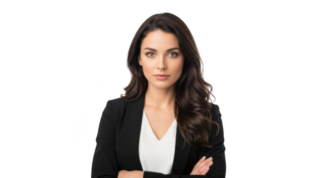 Confident businesswoman with arms crossed isolated on transparent background