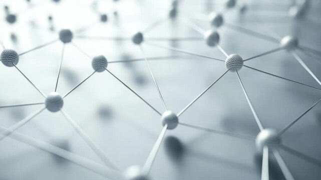 Abstract interconnected network of nodes and lines on grey background