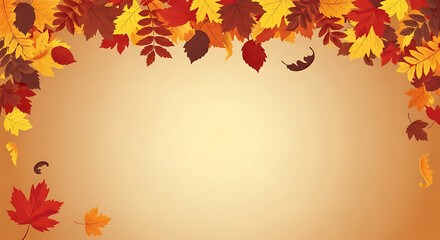 Autumn leaves frame a warm, tan background; perfect for fall designs.