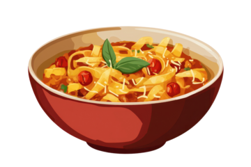 Delicious pasta bolognese served in a vibrant bowl with fresh ingredients at a cozy Italian restaurant during dinner time