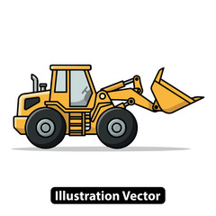 Heavy construction wheel loader vehicle. Yellow front-end loader cartoon vector icon