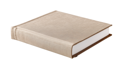 A closed hardcover book with a blank fabric cover for a title mockup