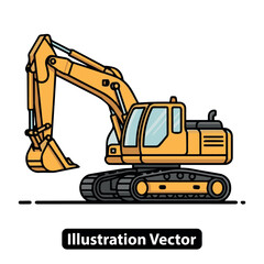 Yellow construction excavator side view illustration. Heavy machinery for digging work.