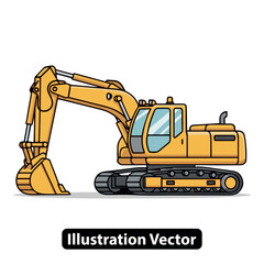 Yellow excavator construction machinery vector illustration. Heavy-duty digger concept design isolated.