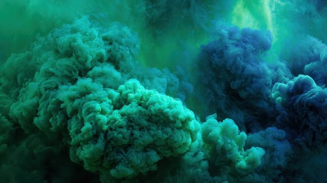Green Smoke Bombs. Abstract Green Smoke Bombs in Action Over Beautiful Black Background
