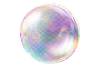 Captivating and colorful soap bubble isolated on a transparent background reflecting light and showcasing delicate surface texture