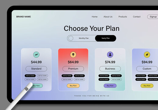 Modern Glass Style Pricing Plan Ui Template