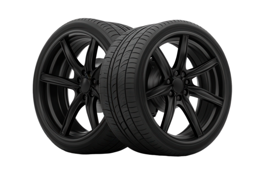 Elegant black car tires on a white background showcasing modern design and tread features suitable for performance vehicles and enhanced driving experience